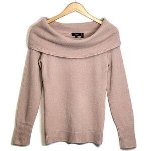 Theory Off The Shoulder Long Sleeve Light Pink Wool Blend Pullover Sweater Small